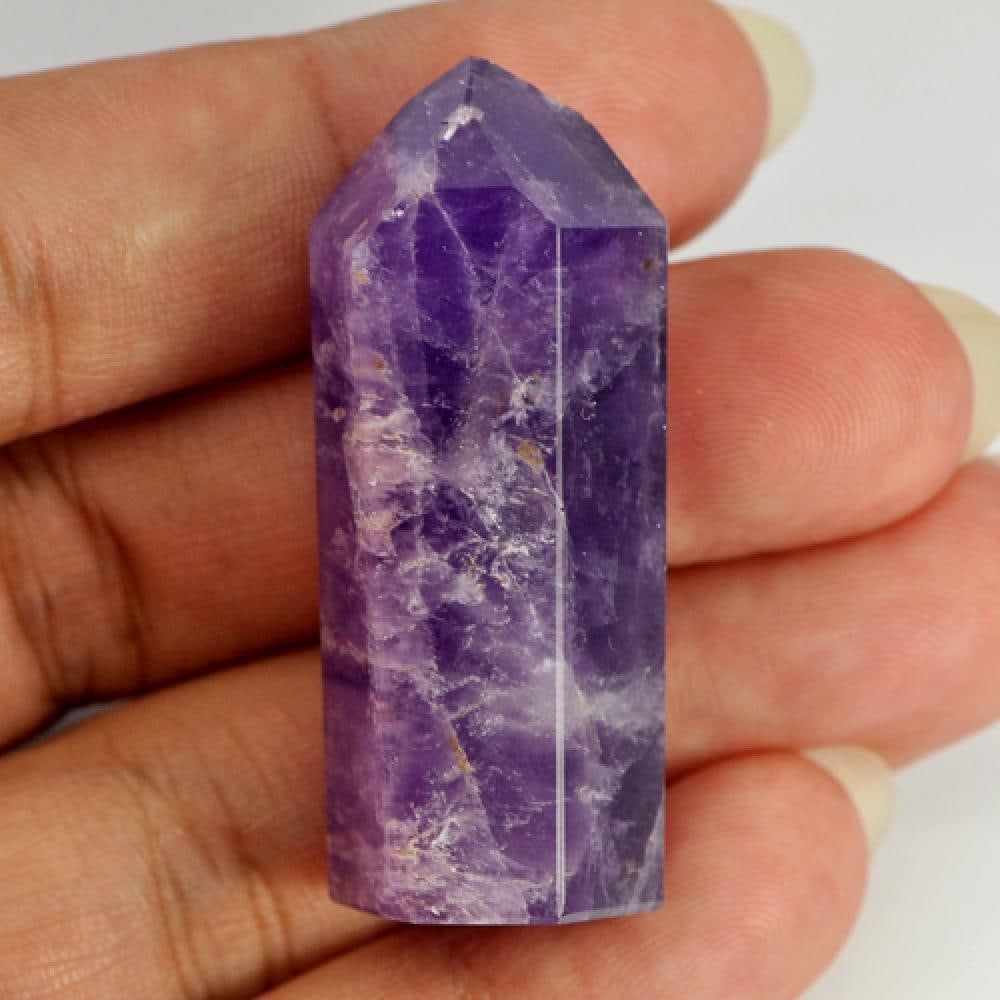 Natural Purple Amethyst Gemstones 106.90 Ct. Rough Shape 41 x 13 Mm.: Product ID: 818300512 Product Name: Natural Rough Weight: 106.90 CT. Size: 41 x 13 x 12 MM. Shape: Rough Color: Purple Clarity:Opaque Luster: Good Gems Origin: Brazil Treatment: Unheated Crystal Struc