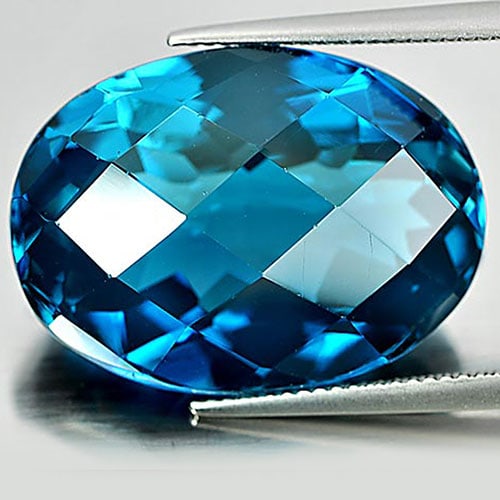 Natural London Blue Topaz Gemstones 42.49 Ct. Clean Oval Checkerboard 24 x 17.6 Mm.: Product ID: 807158519 Product Name: Natural Blue Topaz Weight: 42.49 CT. Size: 24 x 17.6 x 12.8 MM. Shape: Oval Checkerboard Color: London Blue Clarity:IF Luster: Very Good Gems Origin: Brazil Treatme