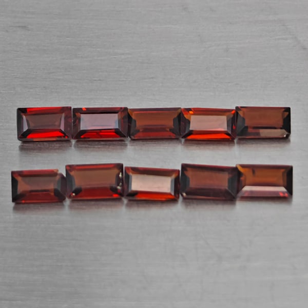 Natural Orangish Red Garnet Gemstones 3.12 Ct. 10 Pcs. Baguette Shape 5.2 x 3.2 Mm.: Product ID: 802937896 Product Name: Natural Red Garnet Weight: 3.12 CT. Size: 5.2 x 3.2 x 2.2 MM. Shape: Baguette Shape Color: Orangish Red Clarity:SI1 Luster: Good Gems Origin: Tanzania Treatment: Un