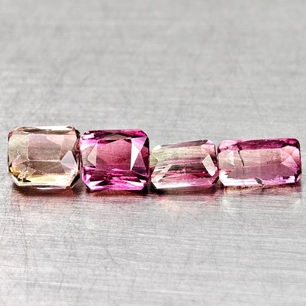 Natural Fancy Color Pink Tourmaline Gemstones 2.43 Ct. 4 Pcs. Octagon Shape and Mixed Size: Product ID: 807250595 Product Name: Natural Tourmaline Weight: 2.43 CT. Size: 5.8 x 3.2 x 2.8 to 4.8 x 3.8 x 2.7 MM. Shape: Octagon Color: Fancy Color Pink Clarity:VSI - SI1 Luster: Good Gems Origin: 