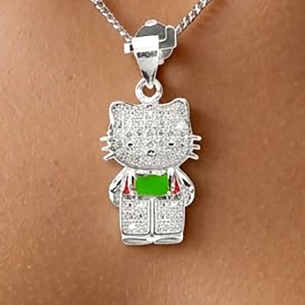 925 Sterling Silver Pendant Jewelry 2.40 Grams Kitty Green Pink Enamel Design: Product ID: 280530235 Product Type: 925 Sterling Silver Fine Jewelry Jewelry Weight: 2.40 Grams. Gemstones Color: Green, Pink Metal: Solid Silver 92.5%. Gemstone Detail: About 2.40 Grams. And Round Wh