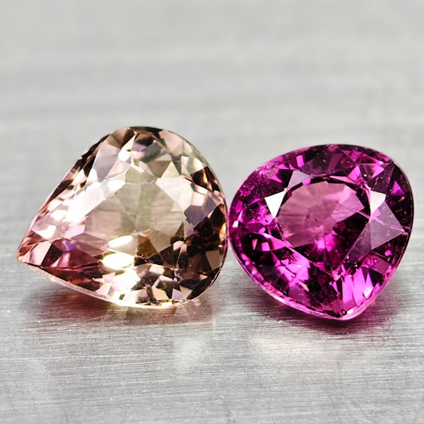 Natural Multi Color Pink Tourmaline Gemstones 1.01 Ct. 2 Pcs. Pear Shape and Mixed Size: Product ID: 807250818 Product Name: Natural Tourmaline Weight: 1.01 CT. Size: 4.8 x 5 x 3.1 to 5.7 x 5 x 3.3 MM. Shape: Pear Color: Multi Color Clarity:VSI Luster: Good Gems Origin: Nigeria Treatment: