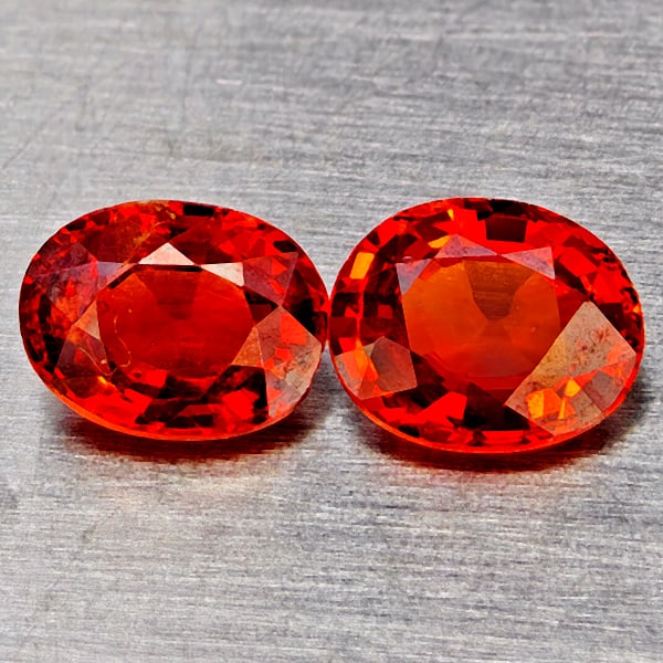 Natural Orange Red Spessartine Garnet Gemstones 1.31 Ct. 2 Pcs. Oval Shape 5.8 x 4.4 Mm.: Product ID: 802937145 Product Name: Natural Garnet Weight: 1.31 CT. Size: 5.8 x 4.4 x 3 MM. Shape: Oval Color: Orange Red Clarity:VVS Luster: Good Gems Origin: Namibia Treatment: Unheated Crystal Stru