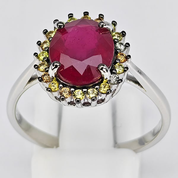 Natural Red Ruby & Sapphire with 925 Sterling Silver Ring Jewelry 4.42 Grams Size 9 (1 of 3)