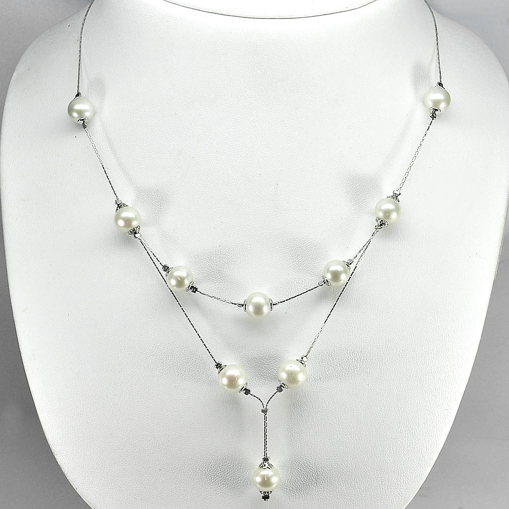 Natural White Pearl with 925 Sterling Silver Necklace Jewelry Length 20 Inch. 12.73 Grams: Product ID: 805205575 Product Type: 925 Sterling Silver Fine Jewelry Jewelry Weight: 12.73 Grams. Gemstones Color: White Metal: Solid Silver 92.5%. Gemstone Detail: Center: Round White Color Pearl Siz