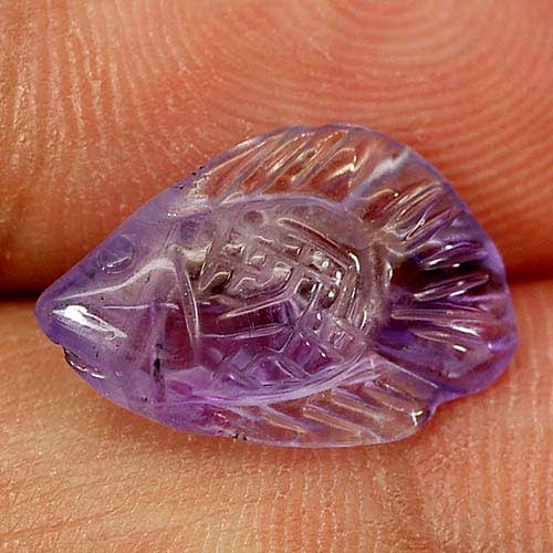Natural Purple Amethyst Gemstones 3.08 Ct. Fish Carving Shape 15 x 9.8 Mm.: Product ID: 810303839 Product Name: Natural Amethyst Weight: 3.08 CT. Size: 15 x 9.8 x 4.3 MM. Shape: Fish Carving Color: Purple Clarity:Semi - Transparent Luster: Good Gems Origin: Brazil Treatment: 