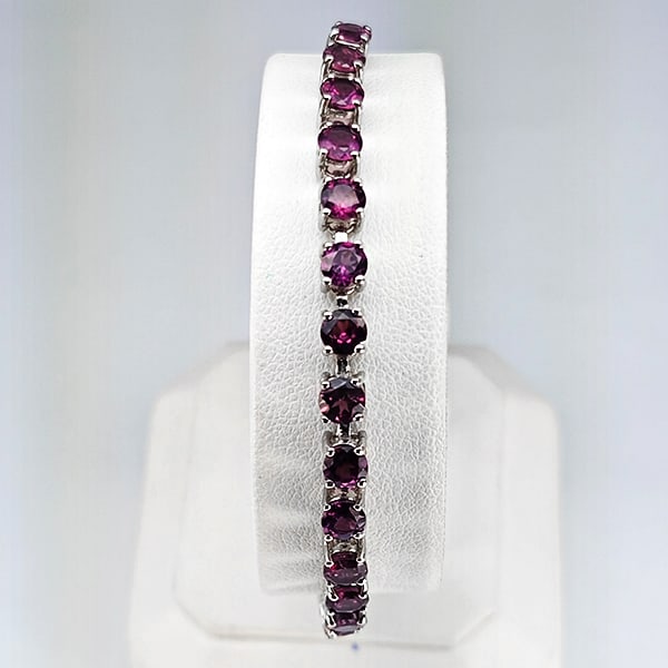 Natural Purplish Pink Rhodolite 952 Sterling Silver Bracelet Jewelry 6.20 Grams Length 10 Inch. (1 of 3)