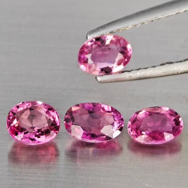 Natural Pink Tourmaline Gemstones 1.89 Ct. 4 Pcs. Oval Shape: Product ID: 807251464 Product Name: Natural Tourmaline Weight: 1.89 CT. Size: 6.2 x 4.2 x 3 to 5.7 x 4 x 2.7 MM. Shape: Oval Shape Color: Pink Clarity:SI1 Luster: Good Gems Origin: Nigeria Treatment: 