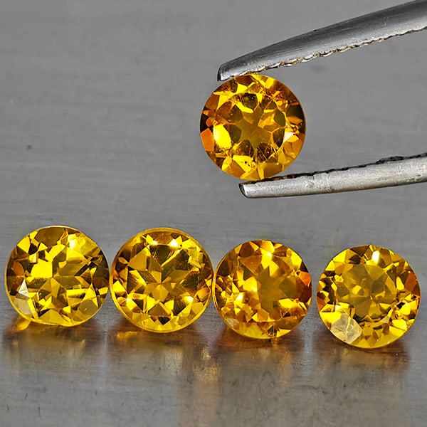Natural Yellow Citrine Gemstones 2.24 Ct. 5 Pcs. Round Shape 5.1 Mm.: Product ID: 801815552 Product Name: Natural Citrine Weight: 2.24 CT. Size: 5.1 x 5.1 x 3.2 MM. Shape: Round Color: Yellow Clarity:VVS-VSI Luster: Very Good Gems Origin: Brazil Treatment: Unheated Crys