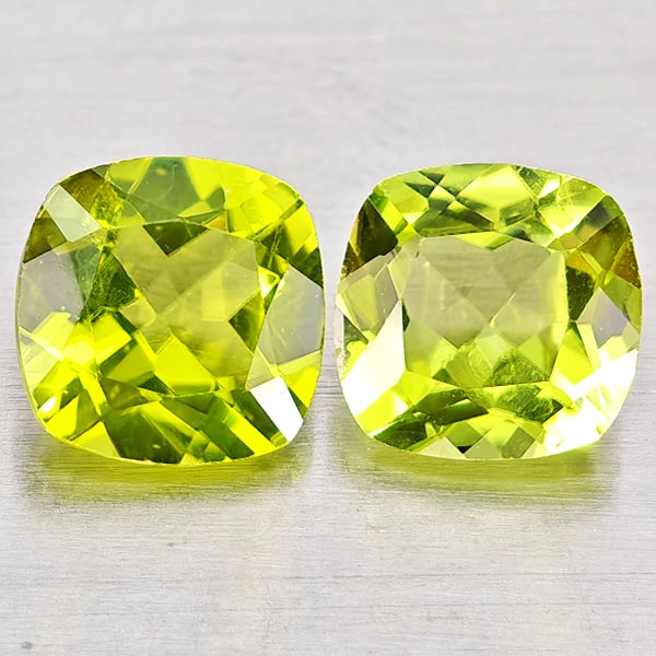 Natural Green Peridot Gemstones 1.62 Ct. 2 Pcs. Cushion Shape 6 Mm. (1 of 3)