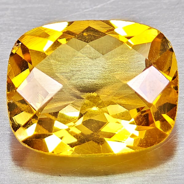 Natural Yellow Citrine 2.52 Ct. Cushion Checkerboard Cut 10.1 x 8.1 Mm.: Product ID: 801815309 Product Name: Natural Citrine Weight: 2.52 CT. Size: 10.1 x 8.1 x 5.2 MM. Shape: Cushion Checkerboard Cut Color: Yellow Clarity:VVS - VSI Luster: Good Gems Origin: Brazil Treatme