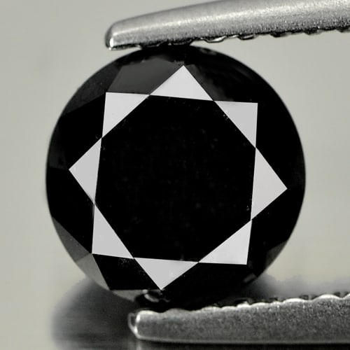 Natural Black Diamond 1.76 Ct. Round Brilliant Cut 6.7 Mm.: Product ID: 802102179 Product Name: Natural Enhanced Diamond Weight: 1.76 CT. Size: 6.7 x 6.7 x 5.3 MM. Shape: Round Brilliant Cut Color: Black Clarity:Opaque Luster: Good Gems Origin: Belgium Treatme