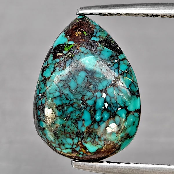 Natural Multi Color Green Turquoise Gemstones 4.06 Ct. Pear Shape Cabochon 14 x 10.2 Mm. (1 of 3)