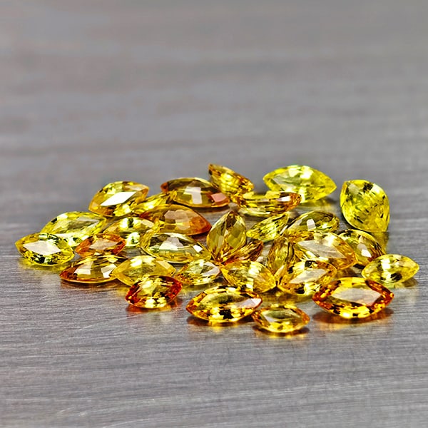 Natural Yellow Songea Sapphire Gemstones 3.48 Ct. 30 Pcs Marquise Shape 4.8 x 2.5 Mm: Product ID: 806161985 Product Name: Natural Yellow Sapphire Weight: 3.48 CT. Size: 4.8 x 2.5 x 1.6 MM. Shape: Marquise Shape Color: Yellow Clarity:VVS - VSI Luster: Good Gems Origin: Tanzania Treatmen