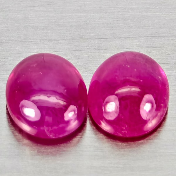 Natural Pink Red Jonson Ruby Gemstones 1.07 Ct. 2 Pcs. Oval Cabochon Shape 5.1 x 4.2 Mm.: Product ID: 805935790 Product Name: Natural Ruby Weight: 1.07 CT. Size: 5.1 x 4.2 x 2.3 MM. Shape: Oval Cabochon Color: Pink Red Clarity:Semi - Transparent Luster: Good Gems Origin: Mozambique Treatme