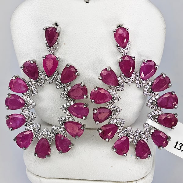 Natural Red Ruby with 925 Sterling Silver Earrings Jewelry 13.85 Grams (1 of 3)