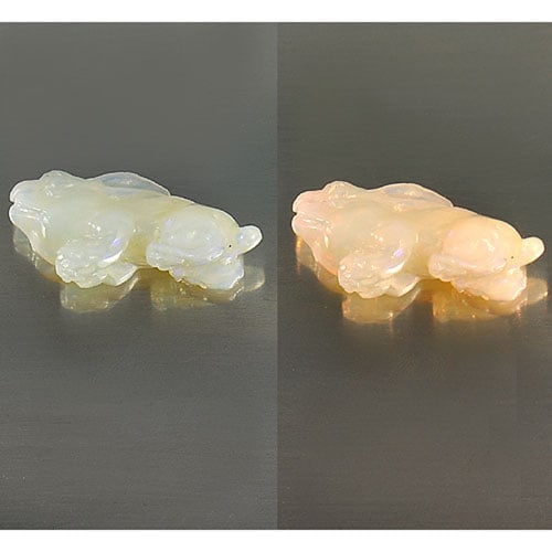 Natural Multi-Color Play Of Color Opal Gemstones 4.74 Ct. Rabbit Carving Shape 18.4 x 8.3 Mm.: Product ID: 818718341 Product Name: Natural Opal Carving Weight: 4.74 CT. Size: 18.4 x 8.3 x 8.1 MM. Shape: Rabbit Carving Color: Multi Color Clarity:Opaque Luster: Good Gems Origin: Australia Treatme