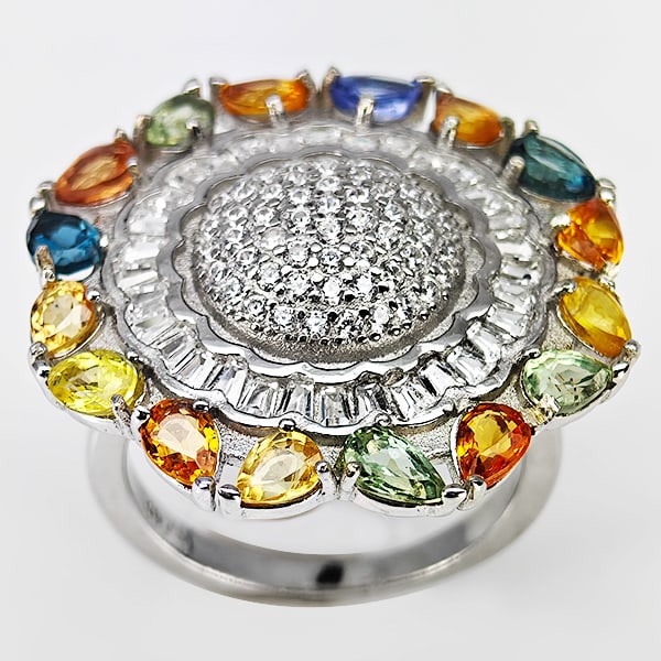 Natural Multi Color Sapphire with 925 Sterling Silver Ring Jewelry 8.00 Grams Size 7: Product ID: 808500401 Product Type: 925 Sterling Silver Fine Jewelry Jewelry Weight: 8.00 Grams. Gemstones Color: Multi Color Metal: Solid Silver 92.5%. Gemstone Detail: Sapphire At Your Service: At T