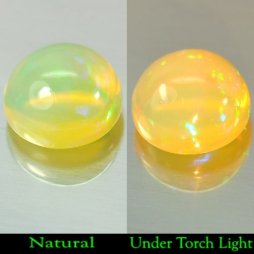 Natural Multi-Color Opal Gemstones 2.75 Ct. Round Cabochon Shape 9.7 Mm.: Product ID: 818712899 Product Name: Natural Opal Weight: 2.75 CT. Size: 9.7 x 9.7 x 6.4 MM. Shape: Round Cabochon Color: Multi Color Clarity:Semi - Transparent Luster: Good Gems Origin: Ethiopia Treat