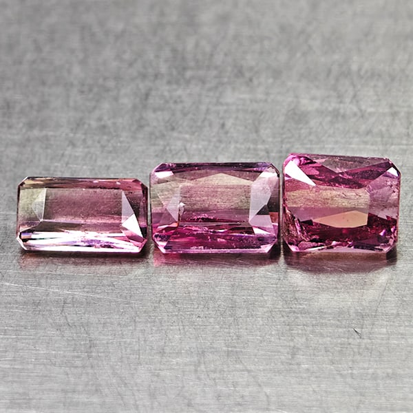 Natural Pink Tourmaline Gemstones 2.18 Ct. 3 Pcs. Octagon Shape 6 x 4.2 Mm.: Product ID: 807250573 Product Name: Natural Tourmaline Weight: 2.18 CT. Size: 6 x 4.2 x 3.1 to 5.3 x 4.5 x 3.8 MM. Shape: Octagon Color: Pink Clarity:VSI Luster: Good Gems Origin: Nigeria Treatment: U