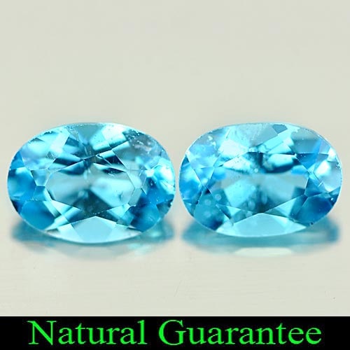 Natural Swiss Blue Topaz Gemstones 1.87 Ct. 2 Pcs Oval Shape 7.2 x 5.1 Mm.: Product ID: 807164000 Product Name: Natural Blue Topaz Weight: 1.87 CT. Size: 7.2 x 5.1 x 3.5 MM. Shape: Oval Color: Blue Clarity:VSI Luster: Good Gems Origin: Brazil Treatment: Heated Crystal Structu