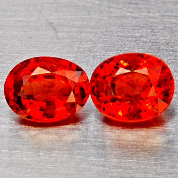 Natural Orange Red Spessartine Garnet Gemstones 1.52 Ct. 2 Pcs. Oval Shape 5.6 x 4.4 Mm.: Product ID: 802937108 Product Name: Natural Garnet Weight: 1.52 CT. Size: 5.6 x 4.4 x 2.8 MM. Shape: Oval Color: Orange Red Clarity:VVS Luster: Good Gems Origin: Namibia Treatment: Unheated Crystal St