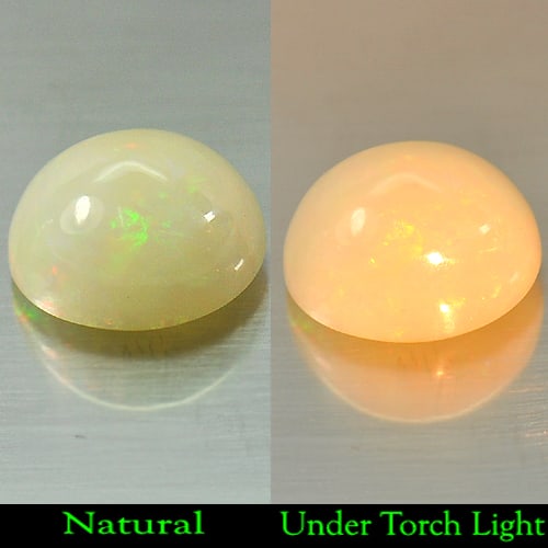 Natural Multi-Color Opal Gemstones 3.22 Ct. Oval Cabochon Shape 10.7 x 8.9 Mm: Product ID: 818712896 Product Name: Natural Opal Weight: 3.22 CT. Size: 10.7 x 8.9 x 6.8 MM. Shape: Oval Cabochon Color: Multi Color Clarity:Opaque Luster: Good Gems Origin: Ethiopia Treatment: Unheat