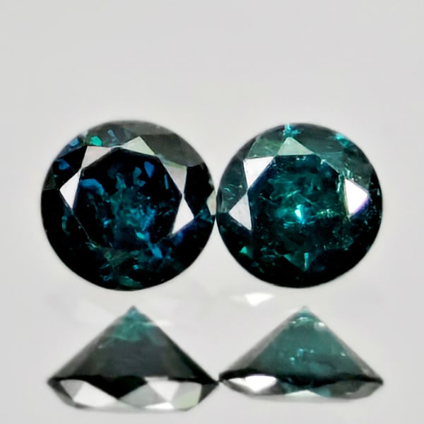 Natural Blue Green Diamond 0.26 Ct. 2 Pcs. Round Diamond Cut 2.8 Mm. (1 of 3)