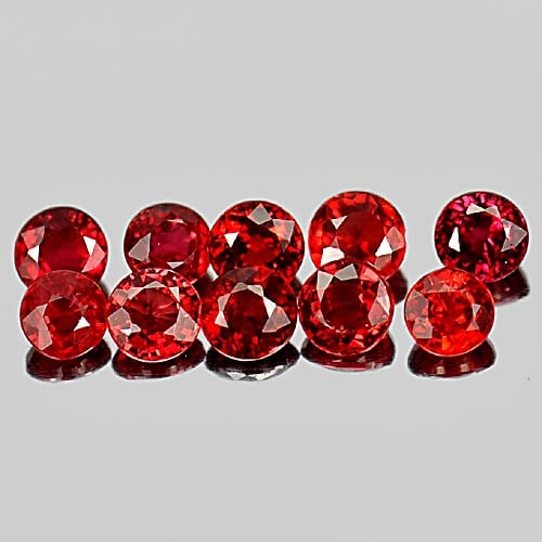 Natural Red Sapphire Gemstones 1.63 Ct. 10 Pcs. Round Shape 3.1 Mm.: Product ID: 806159364 Product Name: Natural Red Sapphire Weight: 1.63 CT. Size: 3.1 x 1.9 MM. Shape: Round Color: Red Clarity:VSI Luster: Very Good Gems Origin: Tanzania Treatment: Heated Crystal Stru