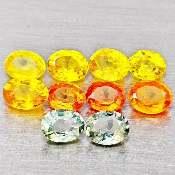 Natural Multi Color Sapphire Gemstones 1.94 Ct. 10 Pcs. Oval Shape 4 x 3 Mm.: Product ID: 806162695 Product Name: Natural Sapphire Weight: 1.94 CT. Size: 4 x 3 x 2.1 MM. Shape: Oval Shape Color: Multi Color Clarity:VSI Luster: Very Good Gems Origin: Tanzania Treatment: Heated C