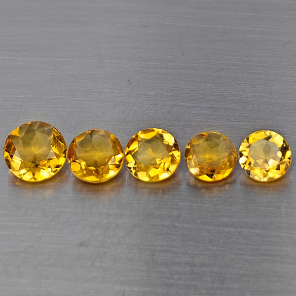 Natural Yellow Citrine Gemstones 4.28 Ct. 5 Pcs. Round Shape 6.8 Mm.: Product ID: 801815511 Product Name: Natural Citrine Weight: 4.28 CT. Size: 6.8 x 6.8 x 3.5 MM. Shape: Round Shape Color: Yellow Clarity:VSI Luster: Good Gems Origin: Brazil Treatment: Unheated Crystal