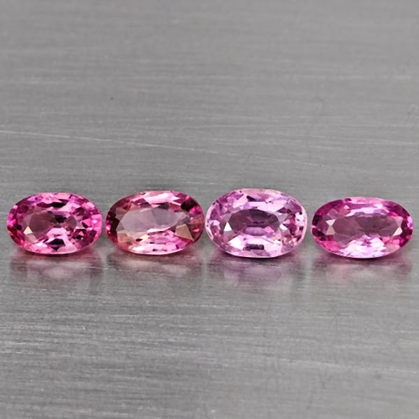 Natural Pink Tourmaline Gemstones 1.81 Ct. 4 Pcs. Oval Shape And Mixed Size: Product ID: 807251502 Product Name: Natural Tourmaline Weight: 1.81 CT. Size: 6.3 x 4.3 x 2.5 to 6.1 x 4 x 2.8 MM. Shape: Oval Shape Color: Pink Clarity:SI1 Luster: Good Gems Origin: Nigeria Treatment