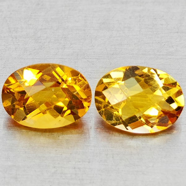 Natural Yellow Citrine Gemstones 1.72 Ct. 2 Pcs. Oval Checkerboard Cut 7.2 x 5.3 Mm.: Product ID: 801815185 Product Name: Natural Citrine Weight: 1.72 CT. Size: 7.2 x 5.3 x 4 MM. Shape: Oval Checkerboard Cut Color: Yellow Clarity:VVS - VSI Luster: Good Gems Origin: Brazil Treatment: Un