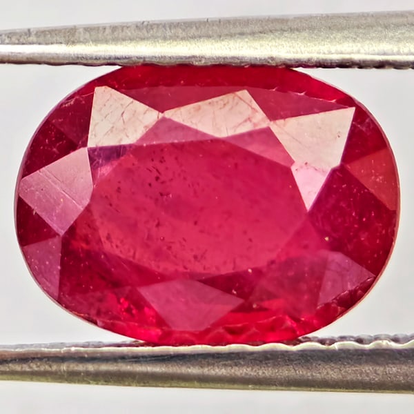 Natural Red Ruby Gemstones 3.17 Ct. Oval Shape 9.1 x 6.9 Mm.: Product ID: 805935676 Product Name: Natural Ruby Weight: 3.17 CT. Size: 9.1 x 6.9 x 4.3 MM. Shape: Oval Color: Purplish Red Clarity:VSI Luster: Good Gems Origin: Madagascar Treatment: Heated (Lead-gla