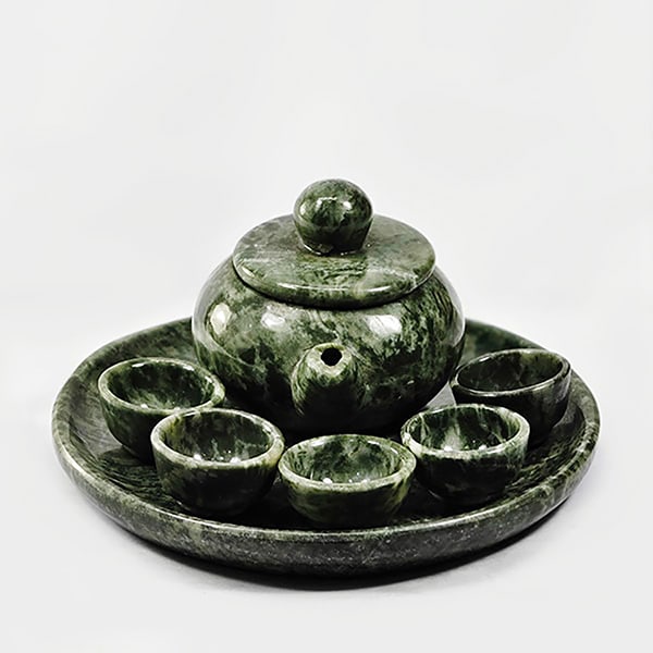 Natural Multi Color Genuine Jade 2275.00 Ct. Kettle Tea Drink set Carving Shape: Product ID: 818102667 Product Name: Natural Gemstones Weight: 2275.00 CT. Size: 125 x 125 x 65 MM. Shape: Caving Color: Green Clarity:Opaque Luster: Good Gems Origin: Burma Treatment: Unheated Crystal