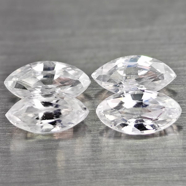 Natural White Color Zircon Gemstones 2.59 Ct. 4 Pcs. Marquise Shape 6.9 x 3.4 Mm.: Product ID: 807742990 Product Name: Natural Zircon Weight: 2.59 CT. Size: 6.9 x 3.4 x 3.2 MM. Shape: Marquise Color: White Clarity:VSI Luster: Good Gems Origin: Cambodia Treatment: Heated Crystal Stru