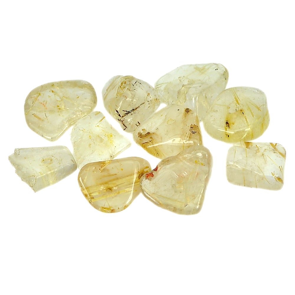 Natural Yellow Golden Rutilated Quartz Gemstones 19.09 Ct. 10 Pcs. Rough With Drilled: Product ID: 819600304 Product Name: Natural Quartz Weight: 19.09 CT. Size: 9.3 x 7.5 To 11 x 9.3 MM. Shape: Rough with Drilled Color: Yellow Clarity:Semi - Transparent Luster: Good Gems Origin: Thaila