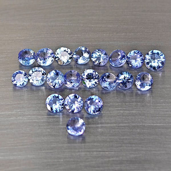 Natural Blue Tanzanite Gemstones 2.75 Ct. 20 Pcs. Round Shape 3.2-3.7 Mm.: Product ID: 807015111 Product Name: Natural Weight: 2.75 CT. Size: 3.7 x 3.7 x 2.1 to 3.2 x 3.2 x 2 MM. Shape: Round Color: Violetish Blue Clarity:VSI Luster: Very Good Gems Origin: Tanzania Treatment