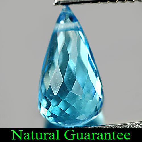 Natural Swiss Blue Topaz Gemstones 1.22 Ct. Briolette With Drilled 8.1 x 4.5 Mm.: Product ID: 807164685 Product Name: Natural Blue Topaz Weight: 1.22 CT. Size: 8.1 x 4.5 x 4.5 MM. Shape: Briolette with Drilled Color: Swiss Blue Clarity:VSI Luster: Good Gems Origin: Brazil Treatment