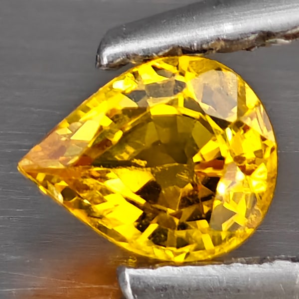 Natural Yellow Songea Sapphire Gemstones 0.37 Ct. Pear Shape 5 x 4 Mm.: Product ID: 806163011 Product Name: Natural Yellow Sapphire Weight: 0.37 CT. Size: 5 x 4 x 2.6 MM. Shape: Pear Shape Color: Yellow Clarity:VSI Luster: Good Gems Origin: Tanzania Treatment: Heated Crys
