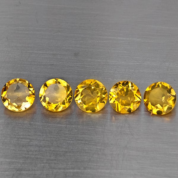 Natural Yellow Citrine Gemstones 5.67 Ct. 5 Pcs. Round Shape 7.4 Mm.: Product ID: 801815455 Product Name: Natural Citrine Weight: 5.67 CT. Size: 7.4 x 7.4 x 3.8 MM. Shape: Round Color: Yellow Clarity:VVS-VSI Luster: Very Good Gems Origin: Brazil Treatment: Unheated Crys