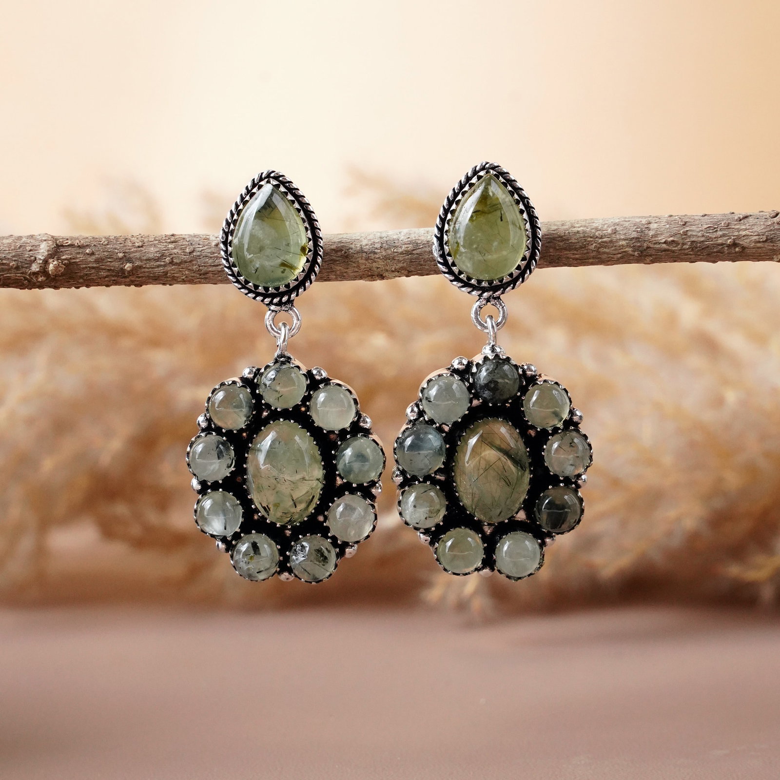 Natural Prehnite Silver Plated Handmade Designer Stud Earring: Product ID: 260512144440 Product - Handmade Silver Plated Stud Earring Metal - 92.5 Sterling Silver Plated Earring Type - Stud Gemstone - Perhnite Gemstone Origin - South Africa Gemstone Size - 10X14 