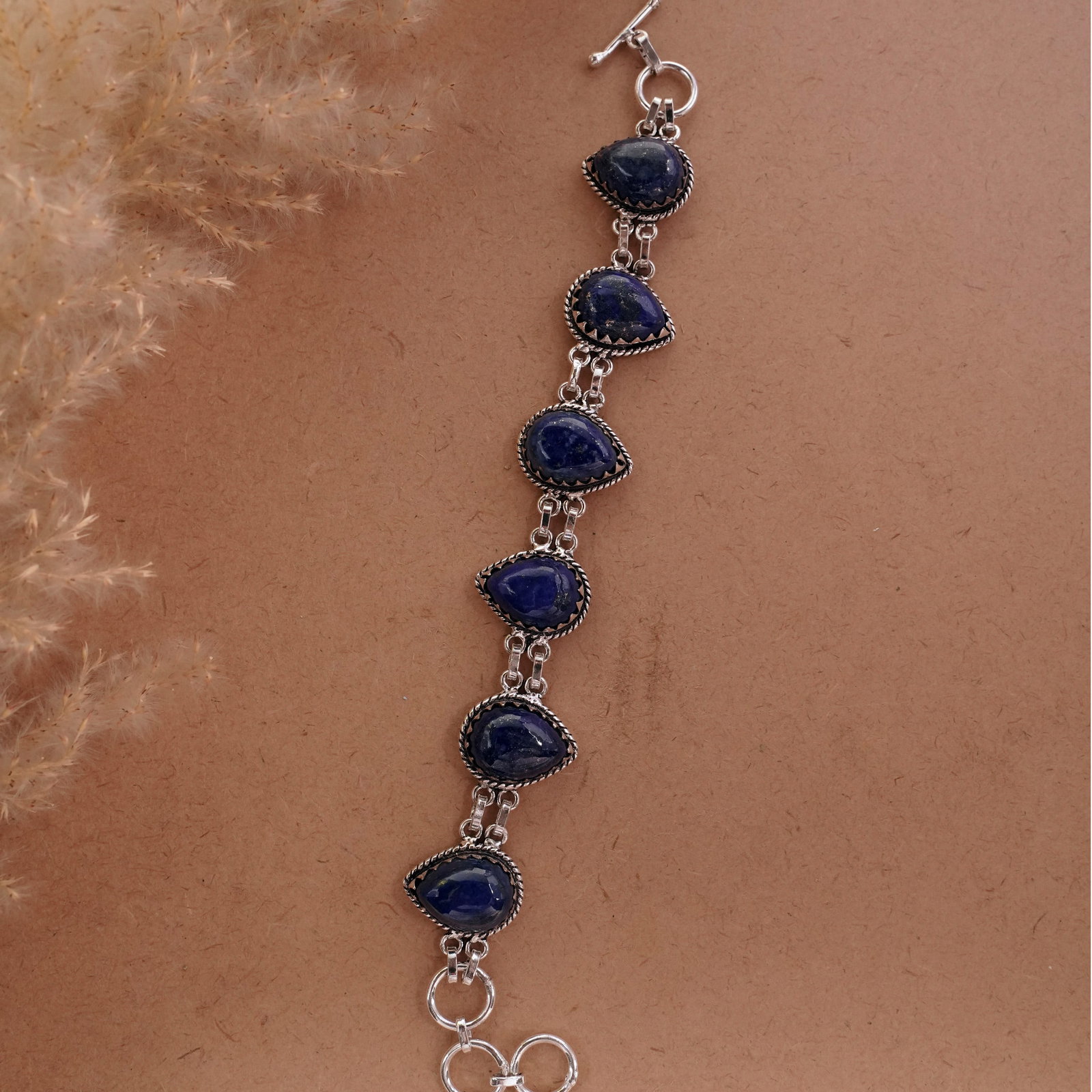 Natural Lapis Lazuli Sterling Silver Plated Handmade Bracelet: Product ID: 260501133330 Product - Handmade Silver Plated Bracelet Metal - 92.5 Sterling Silver Plated Bracelet Length - 6 Inch + 2 Inch Gemstone - Lapis Lazuli Gemstone Size -12X16 ( 6 Stone) Gemston