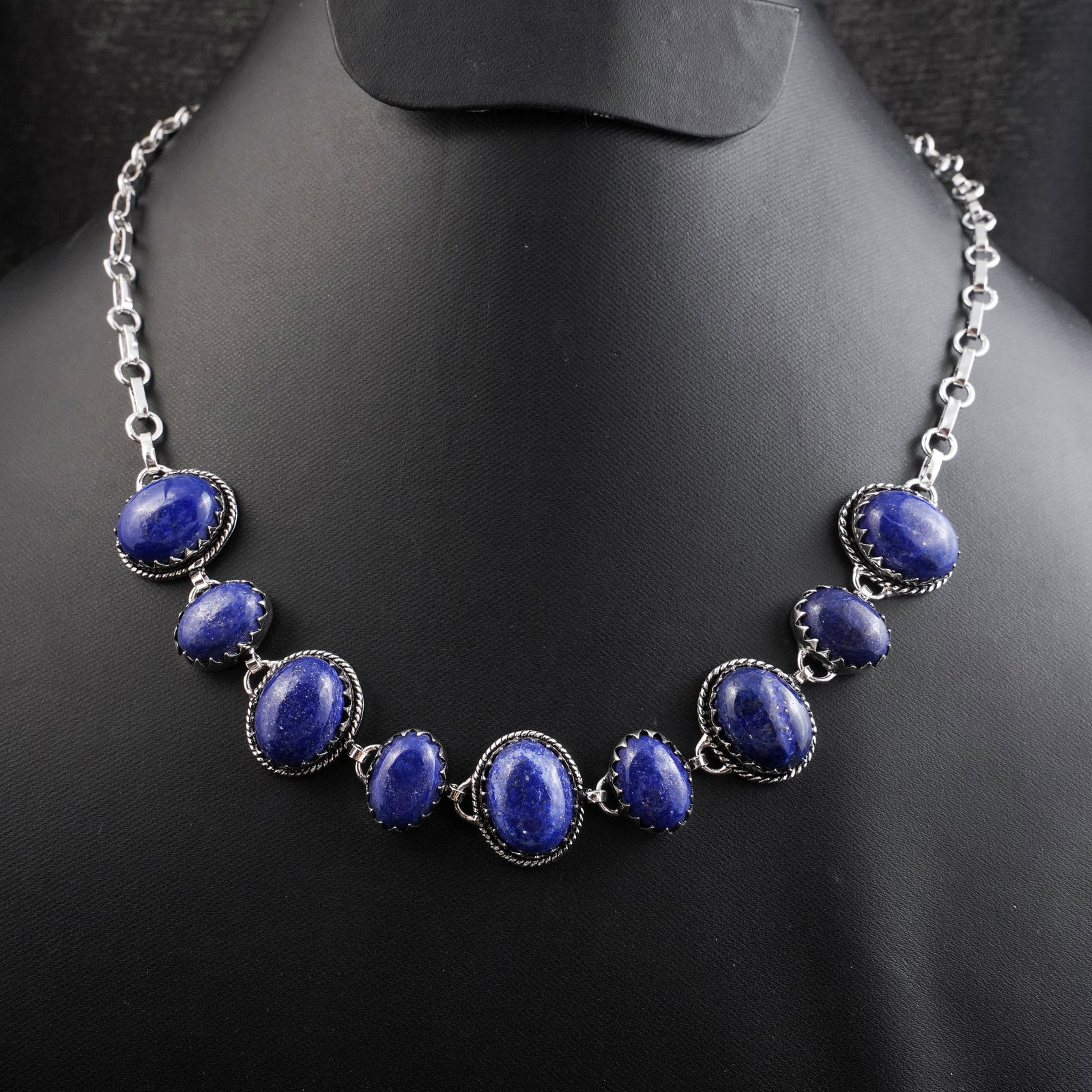 Natural Lapis Lazuli Silver Plated Handmade Choker Necklace: Product ID: 260430160520 Product - Handmade Silver Plated Necklace Metal - 92.5 Sterling Silver Plated Necklace Length - 18 Inch Gemstone - Lapis Lazuli Gemstone Size - 12X16 MM (5 Stone), 10X14 MM (4