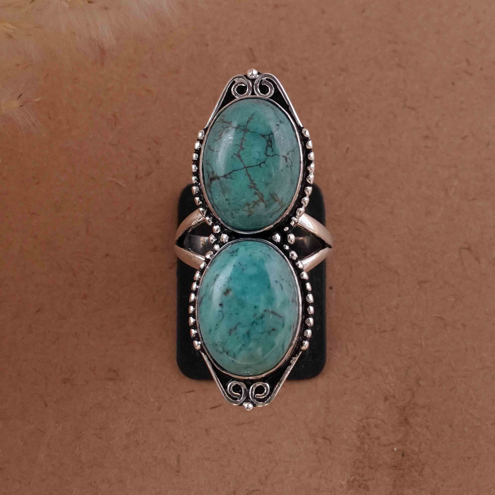 Natural Turquoise Silver Plated Handmade Ring - 7MM: Product ID: 260430123235 Product - Handmade Silver Plated Ring Metal - 92.5 Sterling Silver Plated Ring Size - 7MM Gemstone - Turquoise Gemstone Origin - Tibet Gemstone Size - 12X16 MM ( 2 Stone ) Gem