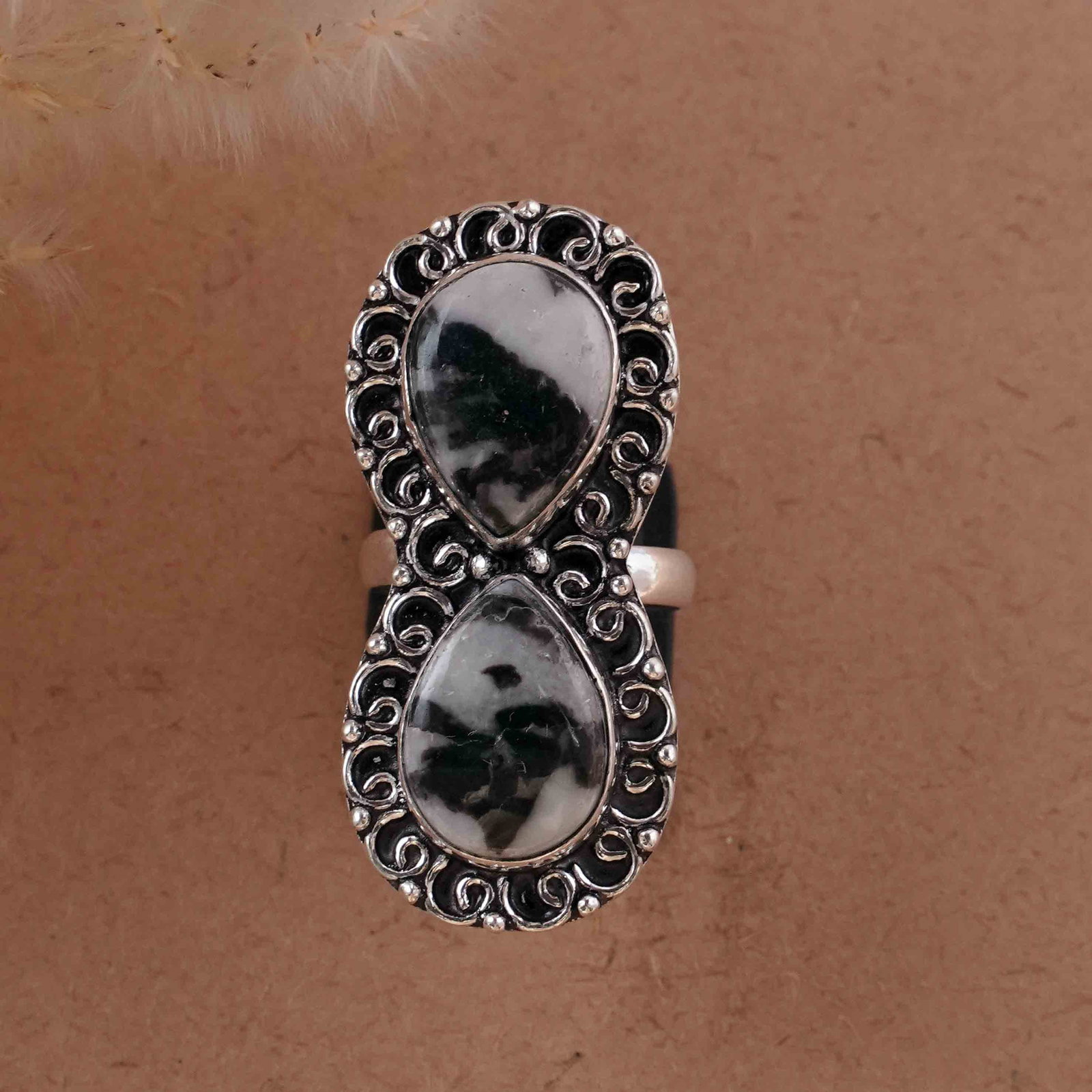 Natural Zebra Jasper Silver Plated Handmade Ring - 7.5MM: Product ID: 260430122921 Product - Handmade Silver Plated Ring Metal - 92.5 Sterling Silver Plated Ring Size - 7.5MM Gemstone - Zebra Jasper Gemstone Origin - Africa Gemstone Size - 12X16 MM ( 2 Stone