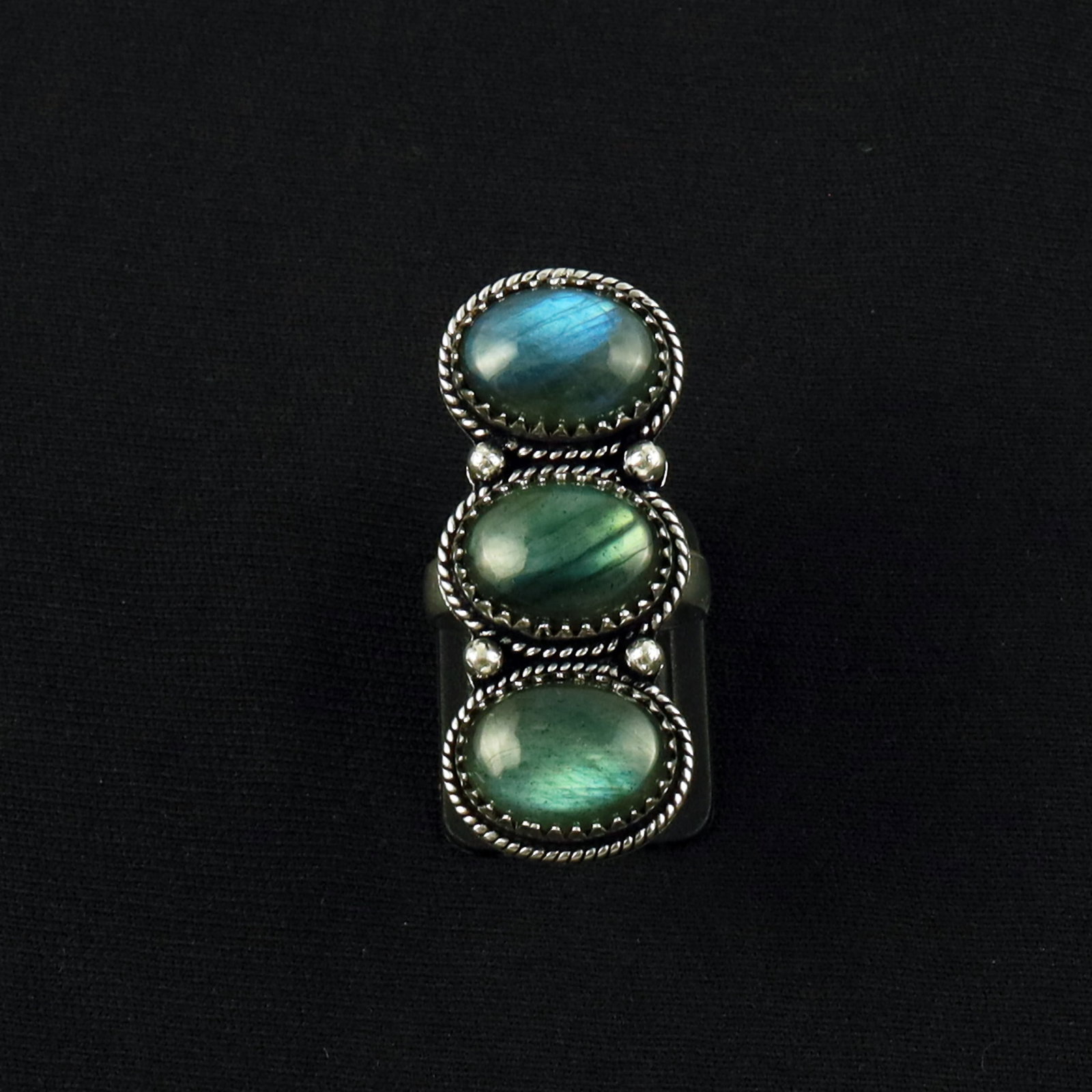 Natural Labradorite Sterling Silver Plated Handmade Ring - 7.5MM: Product ID: 260616162803 Product - Handmade Silver Plated Ring Metal - 92.5 Sterling Silver Plated Ring Size - 7.5MM Gemstone - Labradorite Gemstone Origin - Canada Gemstone Size - 10X14 MM ( 3 Stone 