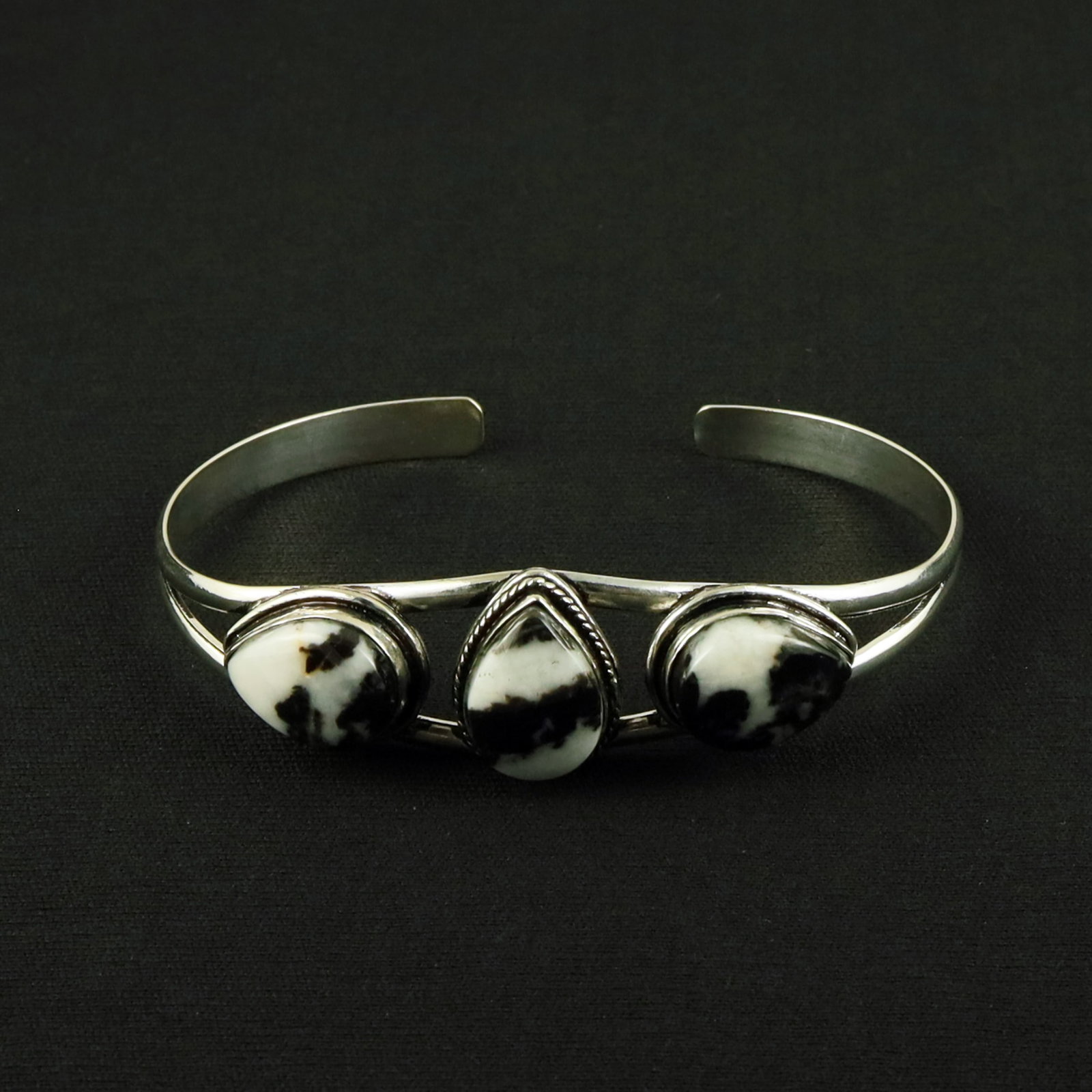 Natural Zebra Jasper Sterling Silver Plated Handmade Cuff Bangle: Product ID: 260612165857 Product - Handmade Silver Plated Cuff Bangle Metal - 92.5 Sterling Silver Plated Bangle Size - 7.5x5.5 CM (Adjustable) Gemstone - Zebra Jasper Gemstone Origin - Africa Gemston