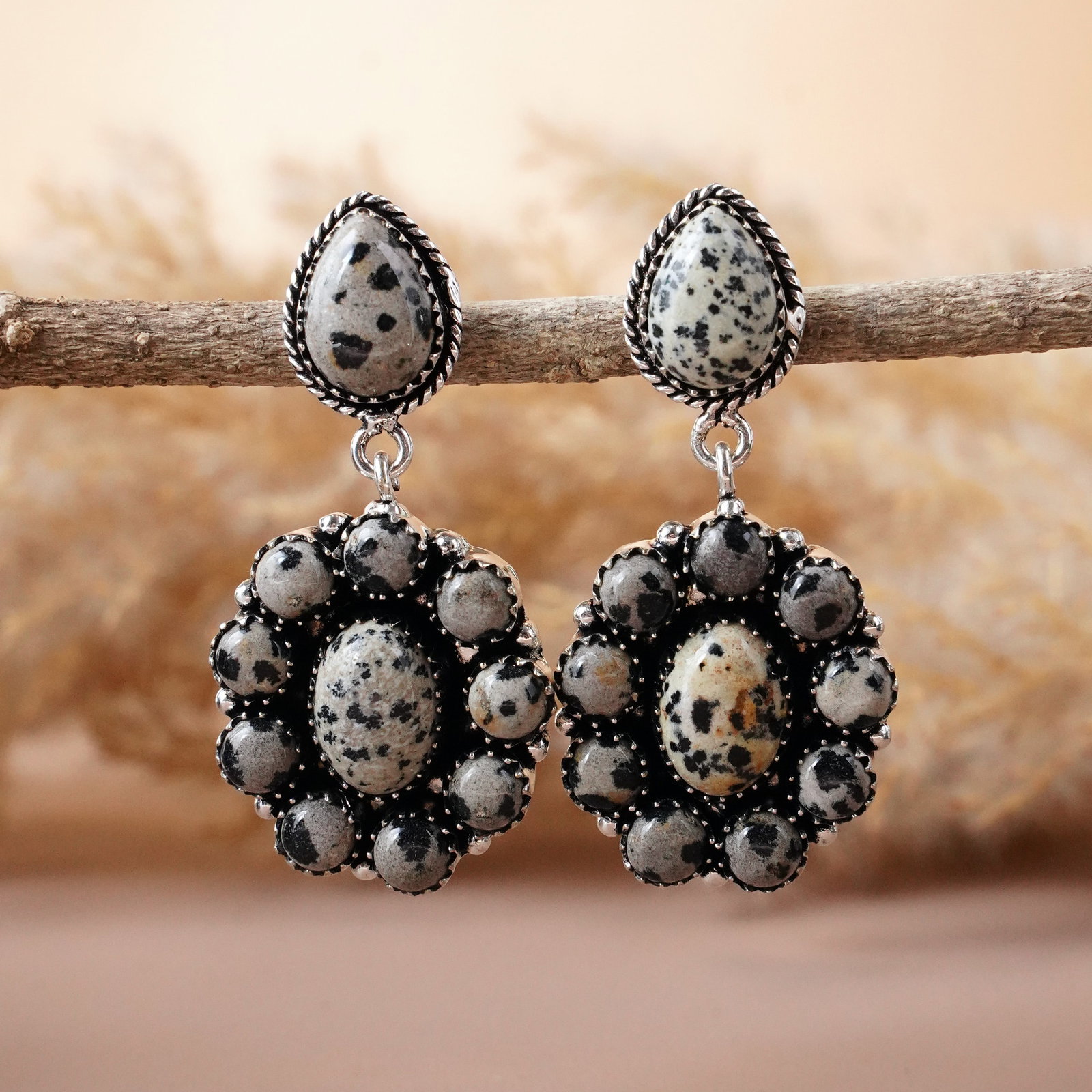 Natural Dalmatian Sterling Silver Plated Handmade Stud Earring: Product ID: 260512144239 Product - Handmade Silver Plated Stud Earring Metal - 92.5 Sterling Silver Plated Earring Type - Stud Gemstone - Dalmatian Gemstone Origin - Mexico Gemstone Size - 10X14 MM ( 