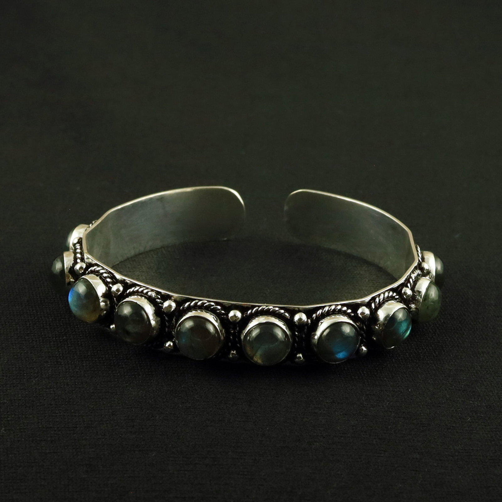 Natural Labradorite Sterling Silver Plated Handmade Cuff Bangle (1 of 5)